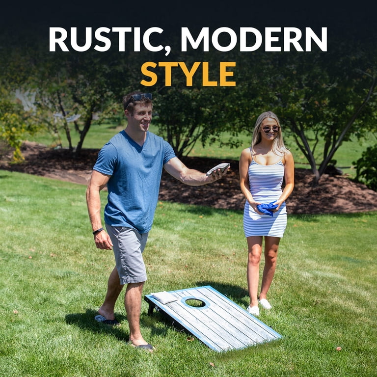 Hathaway LED Cornhole Set with Rustic Target Boards and 8 Bean