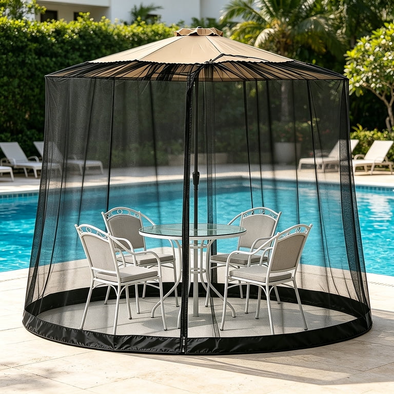 10 ft patio umbrella netting Sarasota Breeze Offset With Screen 10' Protect your family and guests from biting and stinging insects when sitting at an outdoor table by using this Mosquito Netting for Patio by Pure Garden Patio Umbrella Mosquito Netting