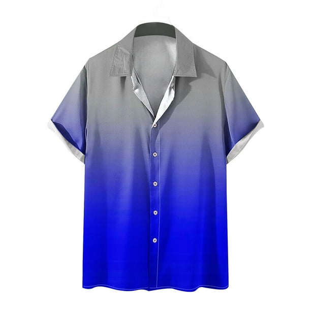 Mens Manga Corta Botón Abajo Camisas Botones Casuales Imprimir Blusa Turndown, 95% Poliéster 5% Camisa de Spandex para la Fiesta, Negocios Y Diario