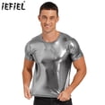 thumbnail image 2 of Ropa de hombre, camiseta informal brillante, Tops, camiseta brillante con cuello redondo, ropa para discoteca, camisetas holgadas de manga corta con escote redondo, 2 of 5