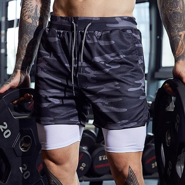Pantalones cortos deportivos de dos piezas para hombre, Shorts falsos para correr, gimnasio, entrenamiento, trotar, playa, Verano