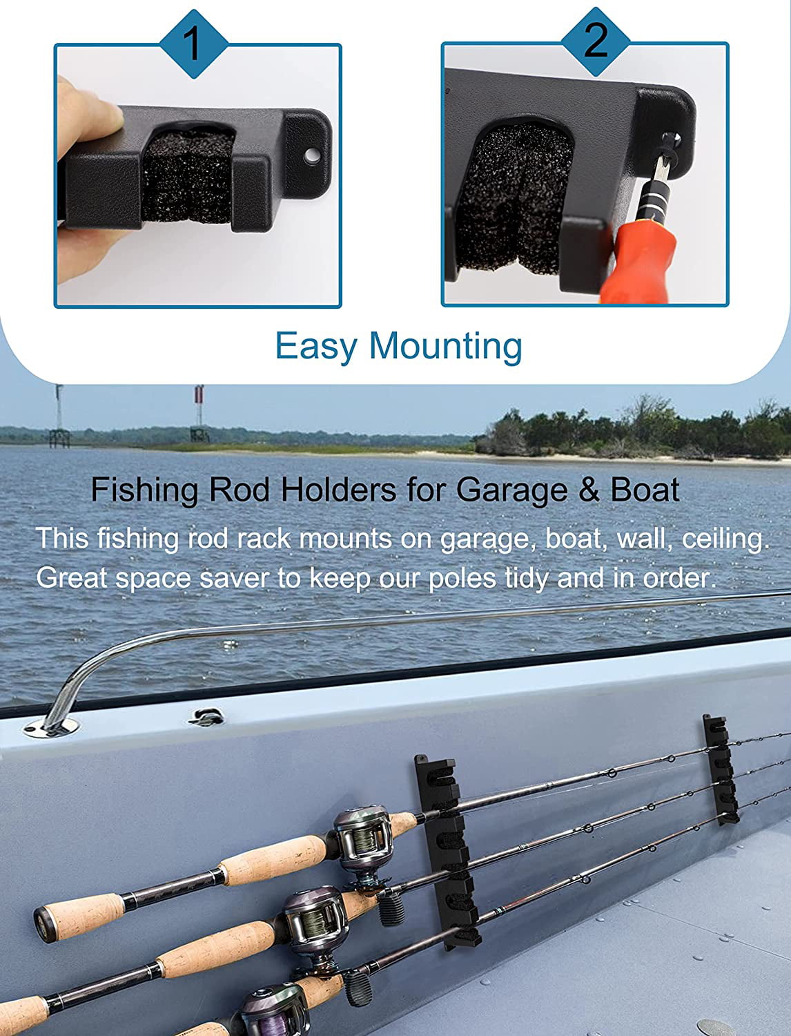 6 Fishing Rod Holder Vertical Console Boat Wall Rack Bungee