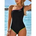 thumbnail image 3 of Asoul One Shoulder One Piece Swimsuits Womens Slimming Swimwear Color Block Textured Modest Bathing Suits Tummy Control Swimming Suits, 3 of 7