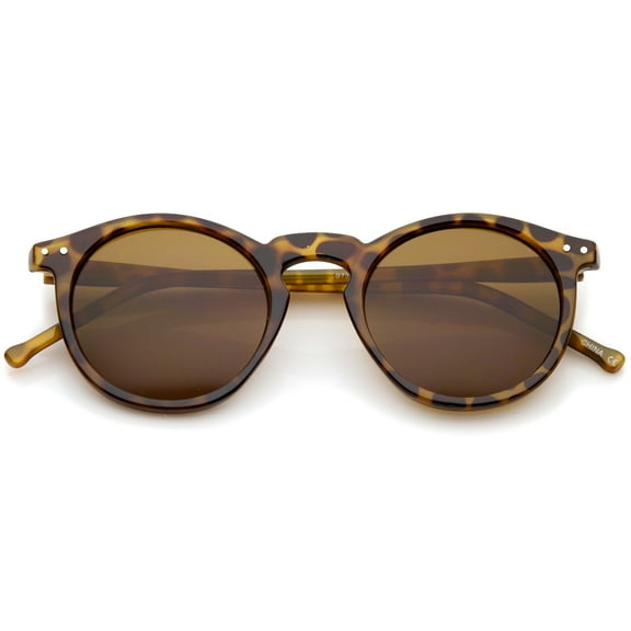 Retro Horn Rimmed Keyhole Nose Bridge P3 Round Sunglasses 48mm (Shiny Brown-Tortoise / Brown)