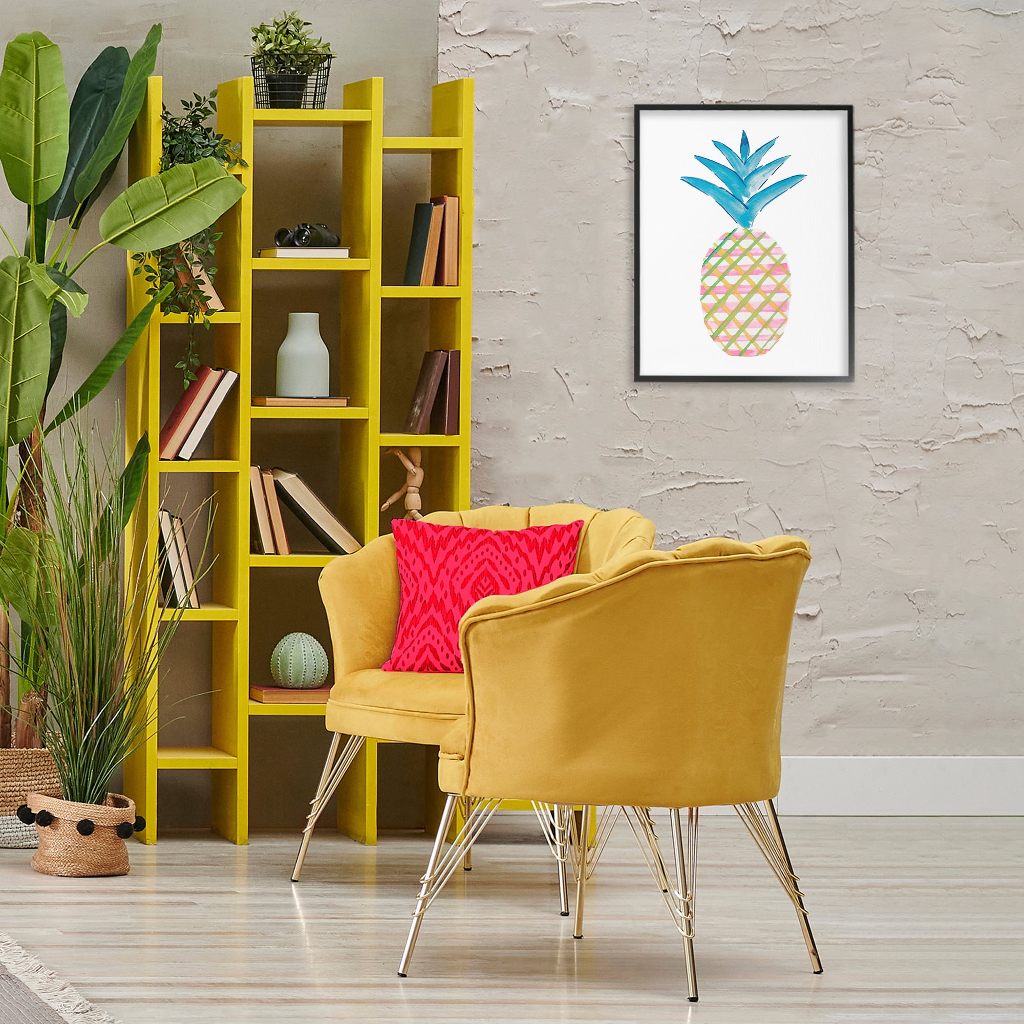 Stupell Industries Tropical Tartan Pineapple Food & Beverage Painting Black Framed Art Print Wall Art, 16 x 20