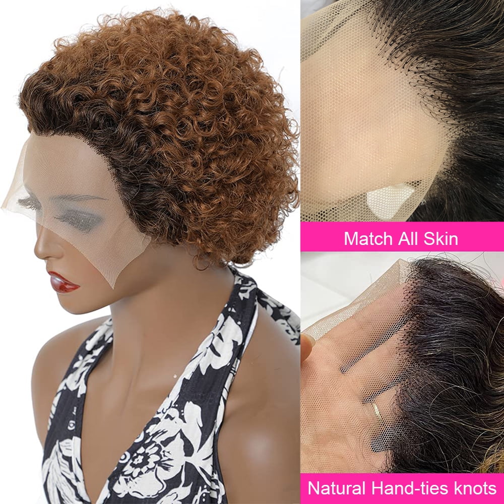 Urbeauty Pixie Curly Lace Front Wigs Human Hair for Women Brazilian Short Human Hair Wigs Ombre Brown Lace Wig 150% Density Pre plucked
