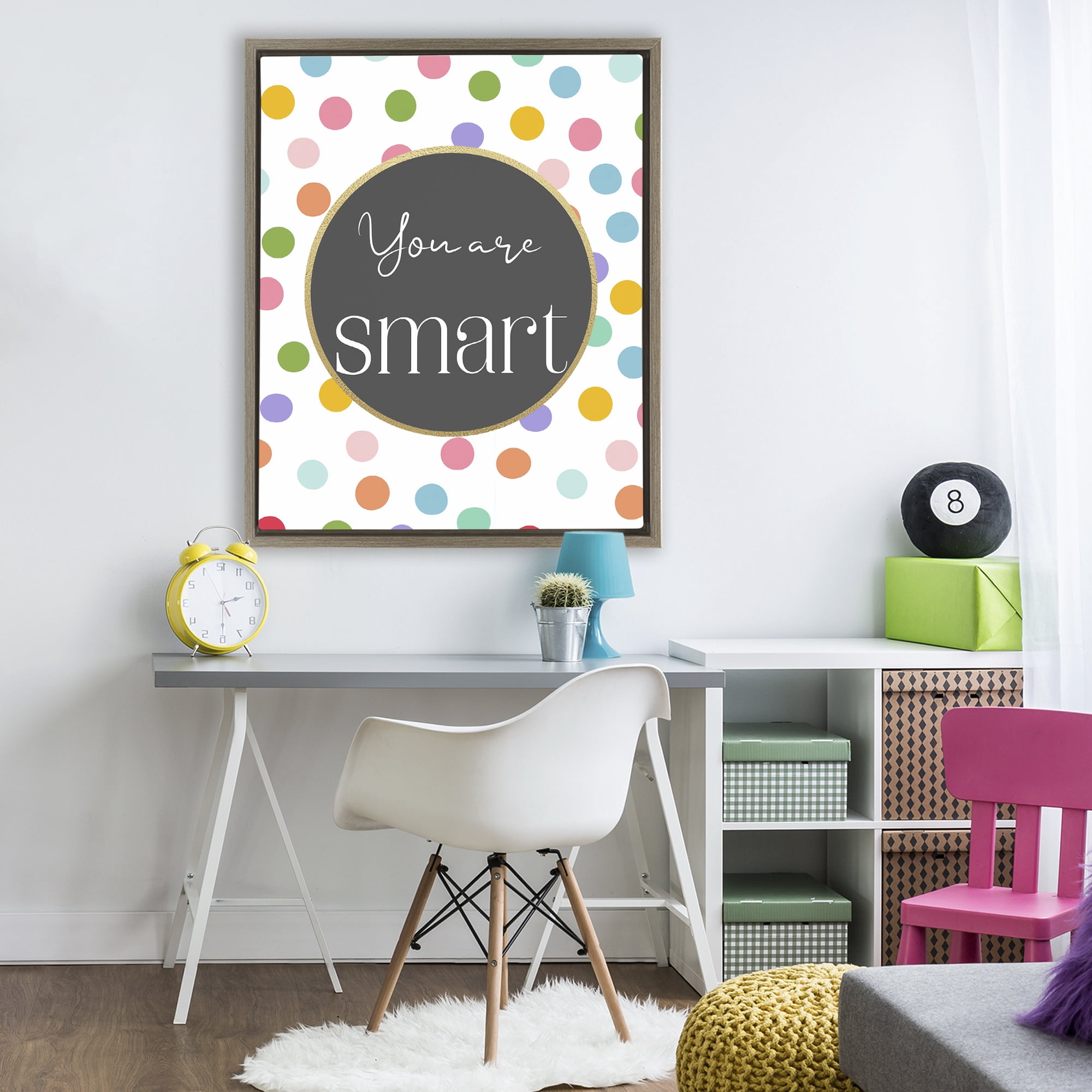 Stupell Industries You Are Smart Polka Dots Brown Framed Floater Canvas Wall Art, design by Christine Simpson Art