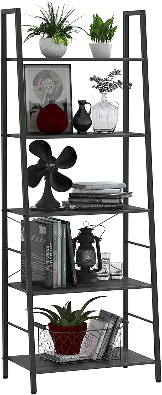 Ladder Shelf,Industrial 5Tier Bookshelf, Free Standing Bookcase