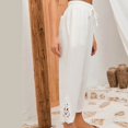 thumbnail image 4 of JUNWELL Women‘s Cotton Linen Lace Patchwork Design High Waist Drawstring Pocket Button Nine-Point Pants Long Pants Black 4, 4 of 9