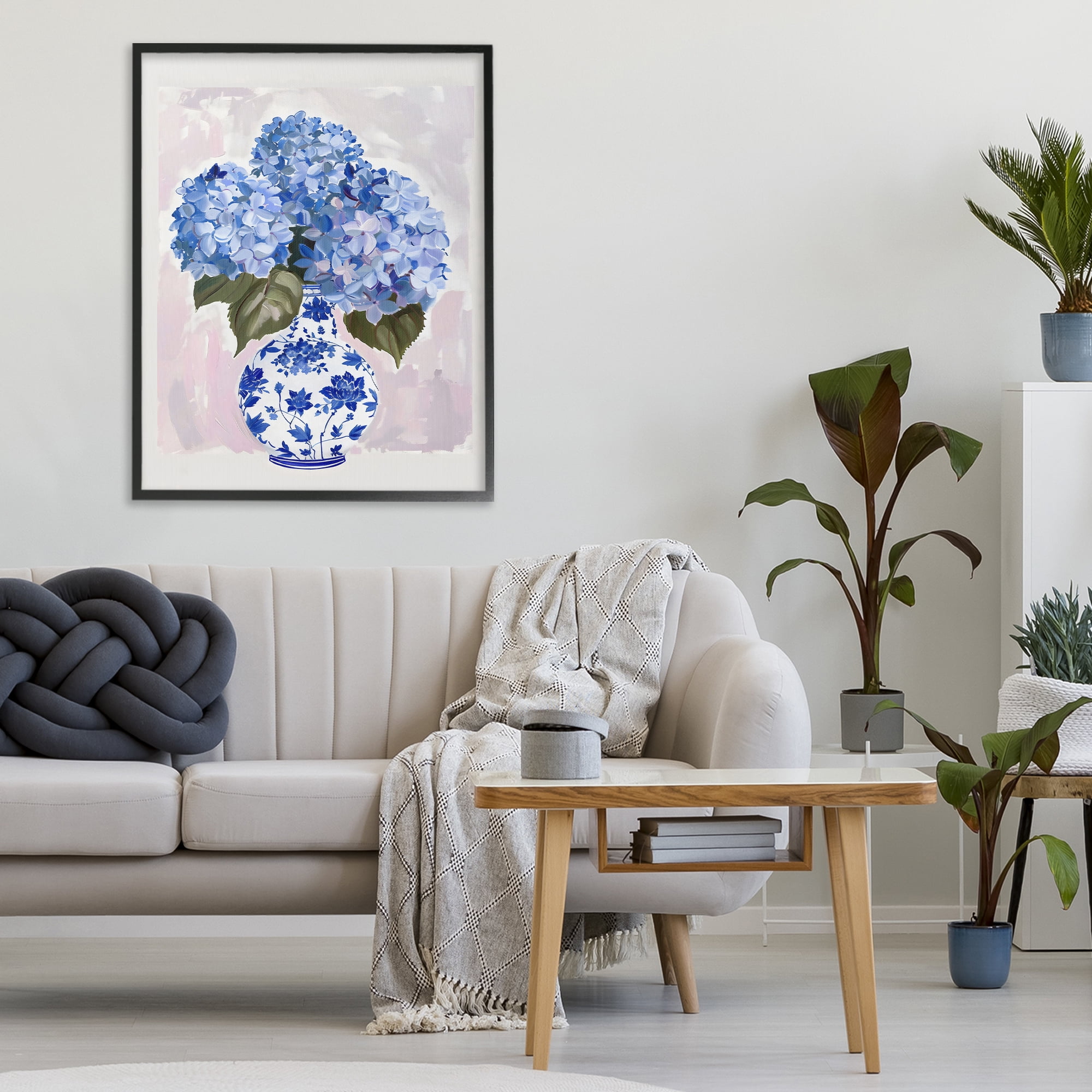 Stupell Industries Blue Hydrangea in Porcelain Vase Black Framed Giclee Art, design by The Prints Vibe