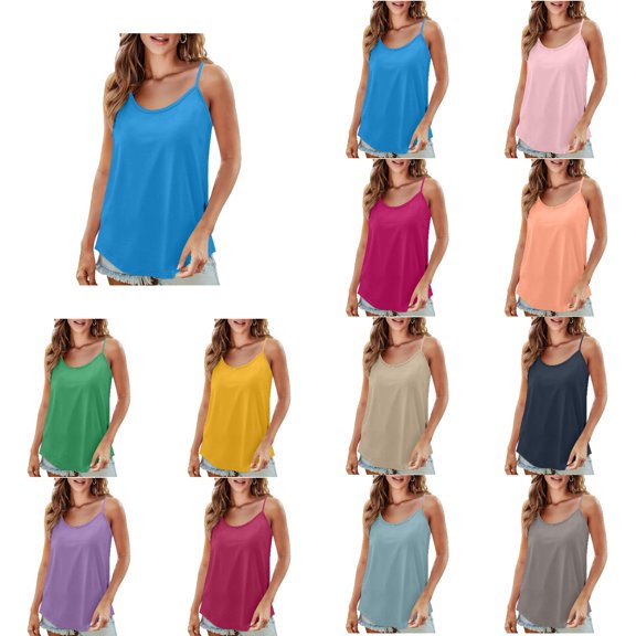 SROBPTY Womens Tank Tops Solid Cami Crew Neck Loose Fashion Shirts for Casual Wear
