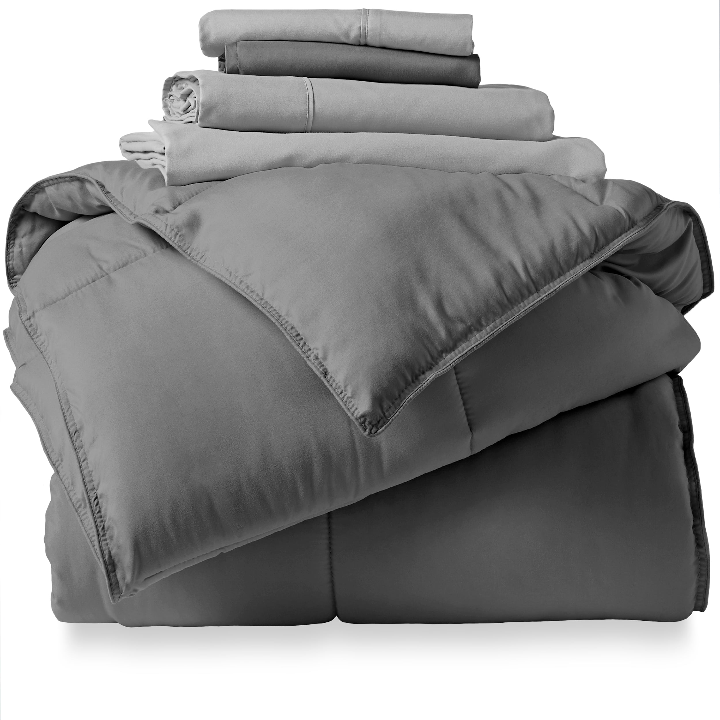 Bare Home Microfiber 5Piece Gray and Light Gray Bed in a Bag, Twin XL