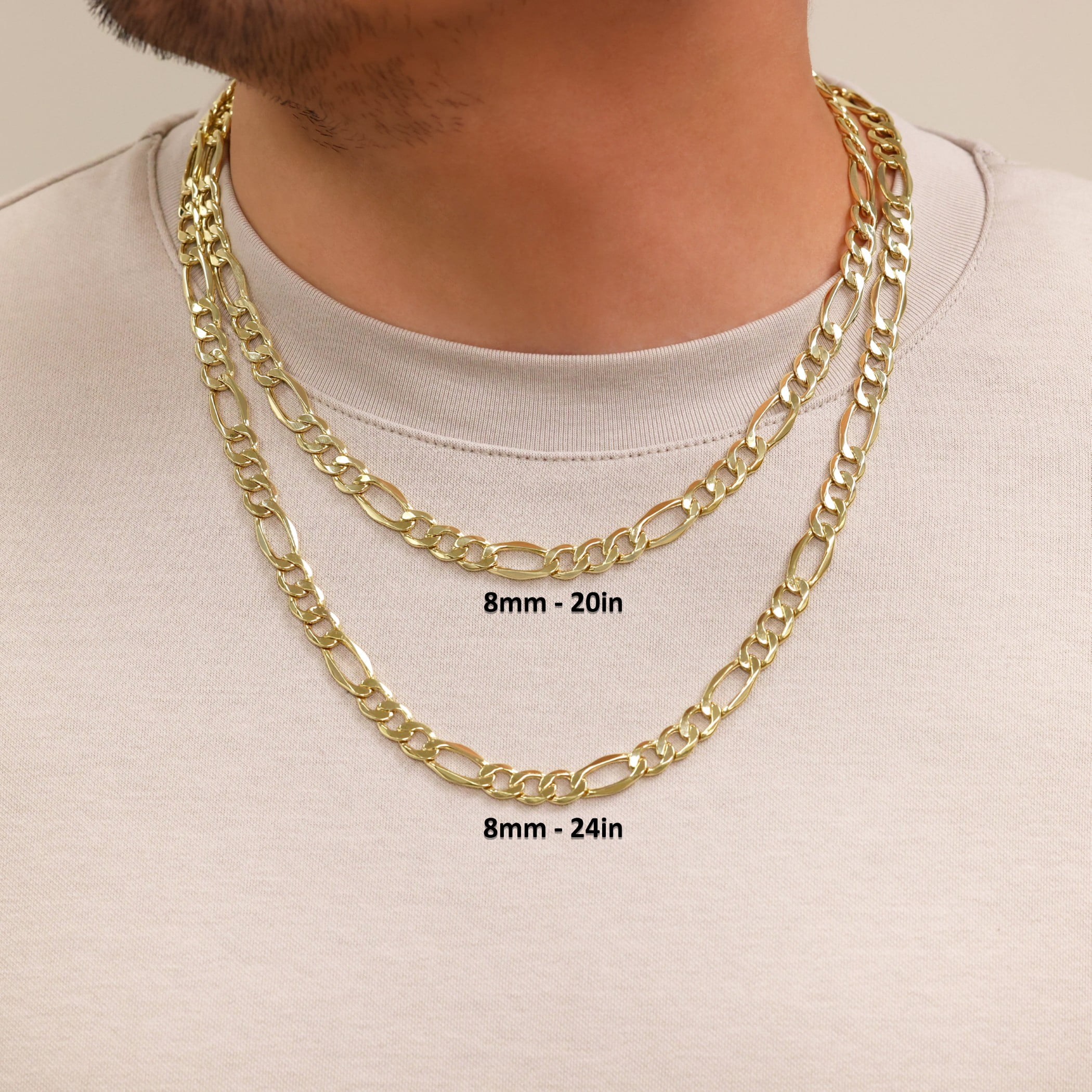 Nuragold 10k Real Yellow Gold Figaro Link 8mm Chain Necklace (18