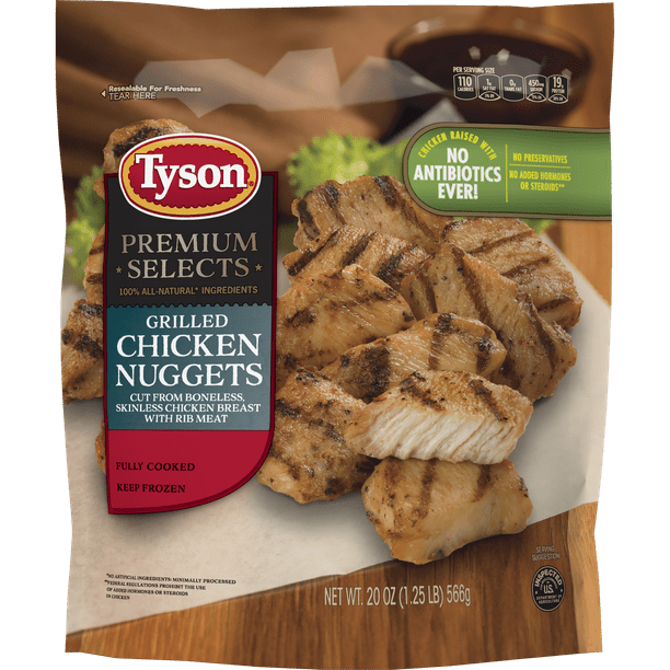 Tyson® Premium Select Fully Cooked Grilled Chicken Breast Nuggets, 20