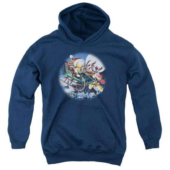 Garfield Moonlight Ride Youth Pullover Hoodie Sweatshirt Navy