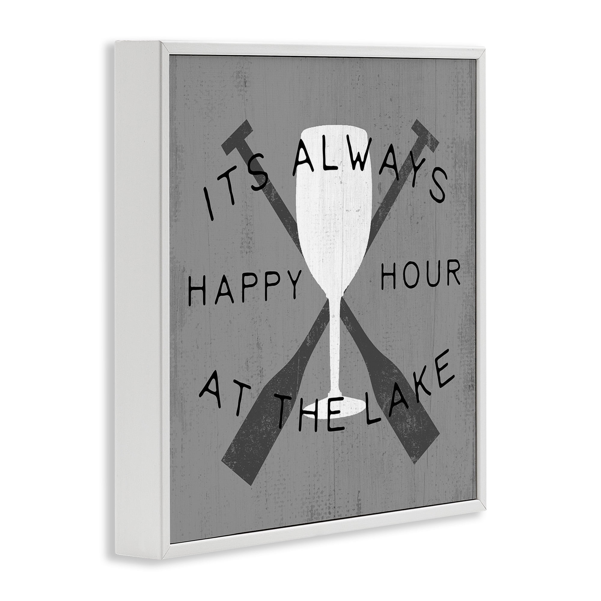 Stupell Industries Always Happy Hour At Lake Typography Painting White Framed Art Print Wall Art, 24 x 24