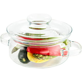 Grofry Glass Cooking Pan Healthy Heat-resistant Transparent Cooking Soup  Glass Milk Pot with Lid,Clear