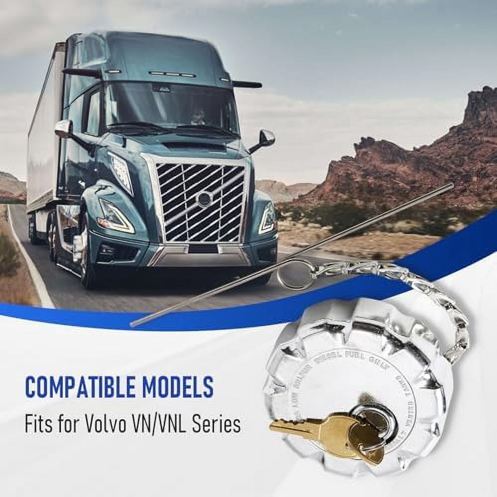 Locking Fuel Cap For Volvo VN/VNL Trucks 2010+ - 3 Inch, Aluminum, With Safety Chain, Replaces 20770691, 2 Pack