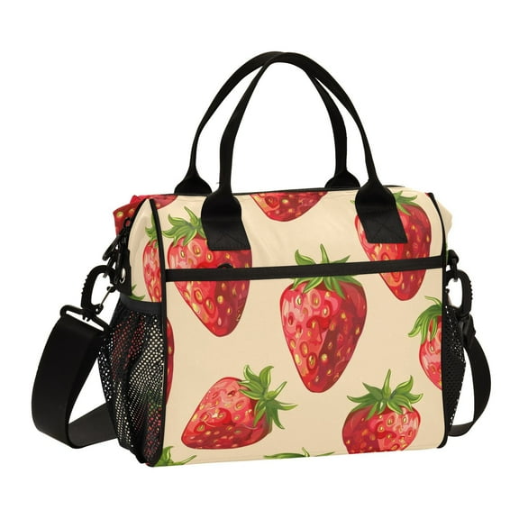 Ckdifva Lots Of Strawberries Cooler Bag Cooler Cooling Tote Lunch Bag Lunch Box Front Pocket with Shoulder Strap