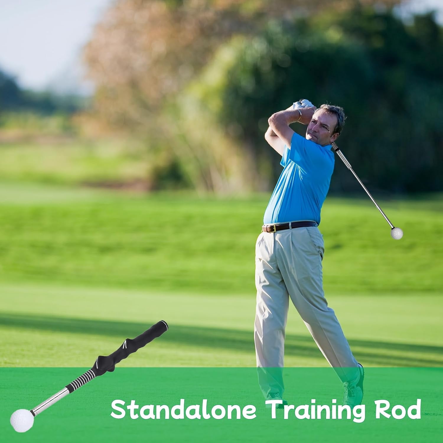 Golf Grip Trainer - Retractable Swing Training Rod with Ergonomic Golf Training Grip for Beginners & Brofessional