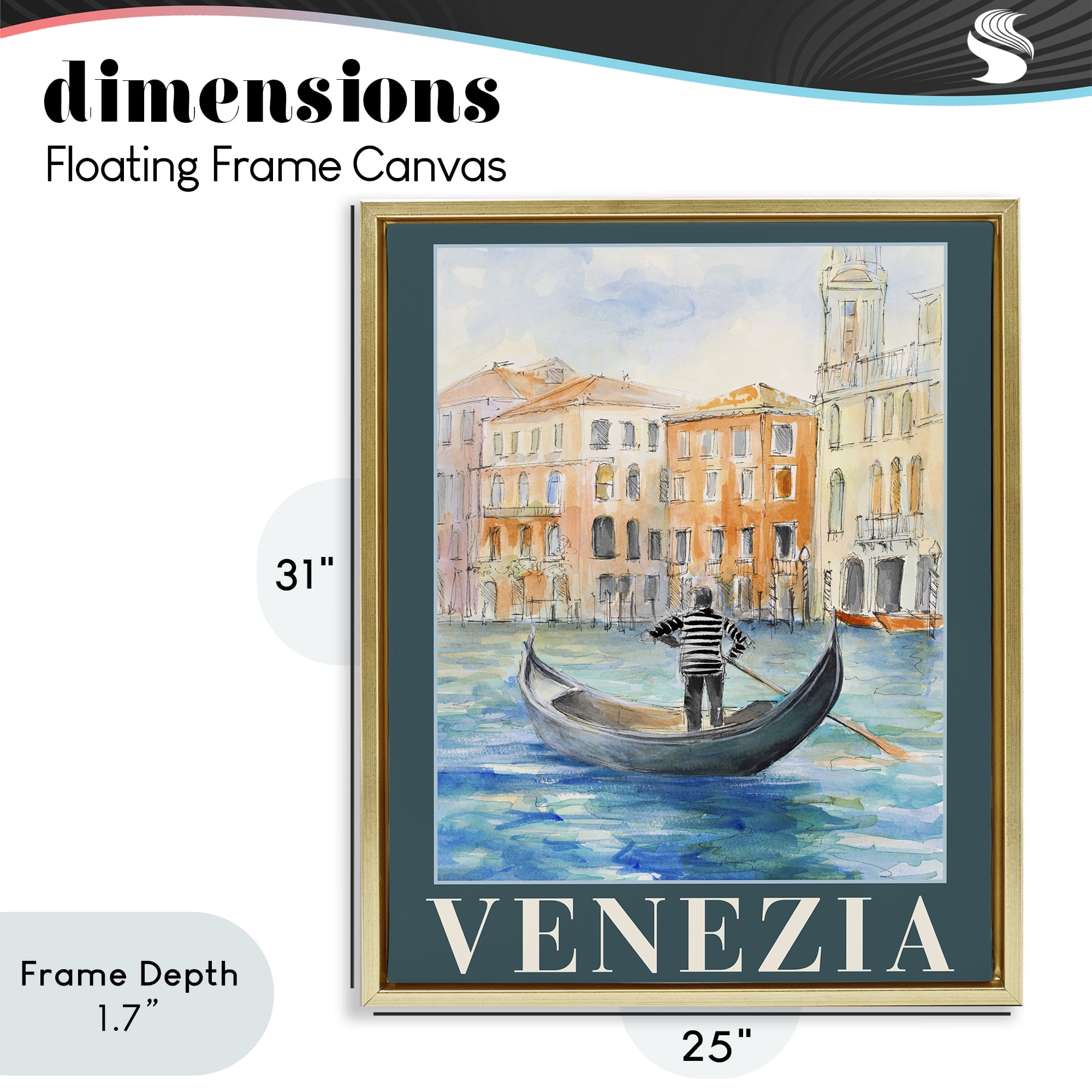 Stupell Industries Venezia Gondola View Gold Framed Floater Canvas Wall Art, design by Lanie Loreth