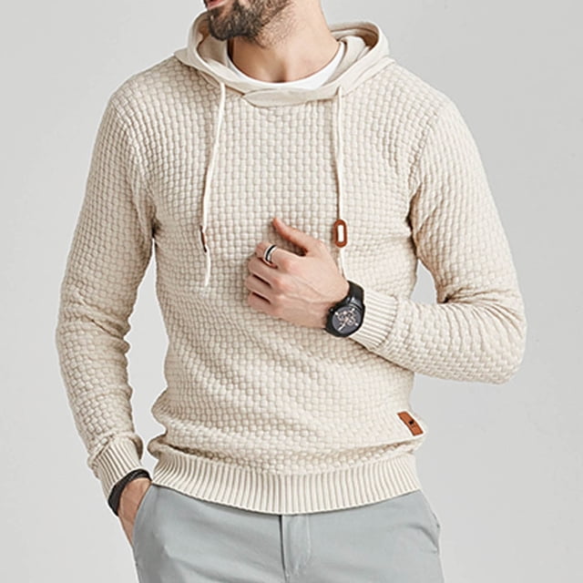 Chandail à Capuche pour Hommes Manches Longues Tricoté Uni Chandail