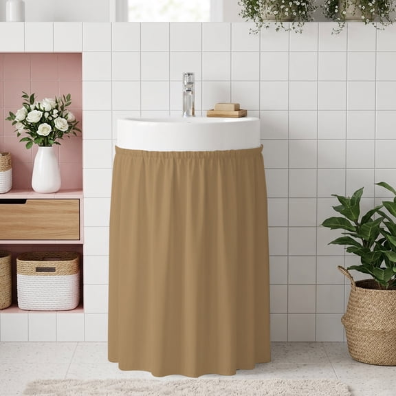 Pure Khaki Small Sink Skirt 10''x11'', Simple Solid Color Bathroom Vanity Utility Cabinet Curtain, Kitchen Under Sink Laundry Privacy Drape Waterproof Closet Curtains