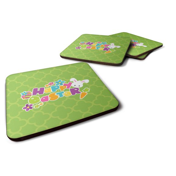 Happy Easter Green Quatrafoil Foam Coaster Set of 4