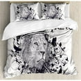 thumbnail image 3 of King Duvet Cover Set Twin Size, Reign of the Jungle Forest Symbol of Courage Safari Animal Lion Grunge Design, Decorative 2 Piece Bedding Set with 1 Pillow Sham, Black and White, by Ambesonne, 3 of 3