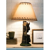 Rustic Forest 2 Bear Cubs Climbing Tree Ladder Table Lamp Statue with Shade 23"H