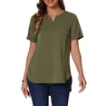 thumbnail image 2 of INSPIRAR CHIC Blusas de Verano Casuales para Mujeres con Cuello en V y Mangas Cortas, Tops de Corte Curvo en Verde Militar M, 2 of 6
