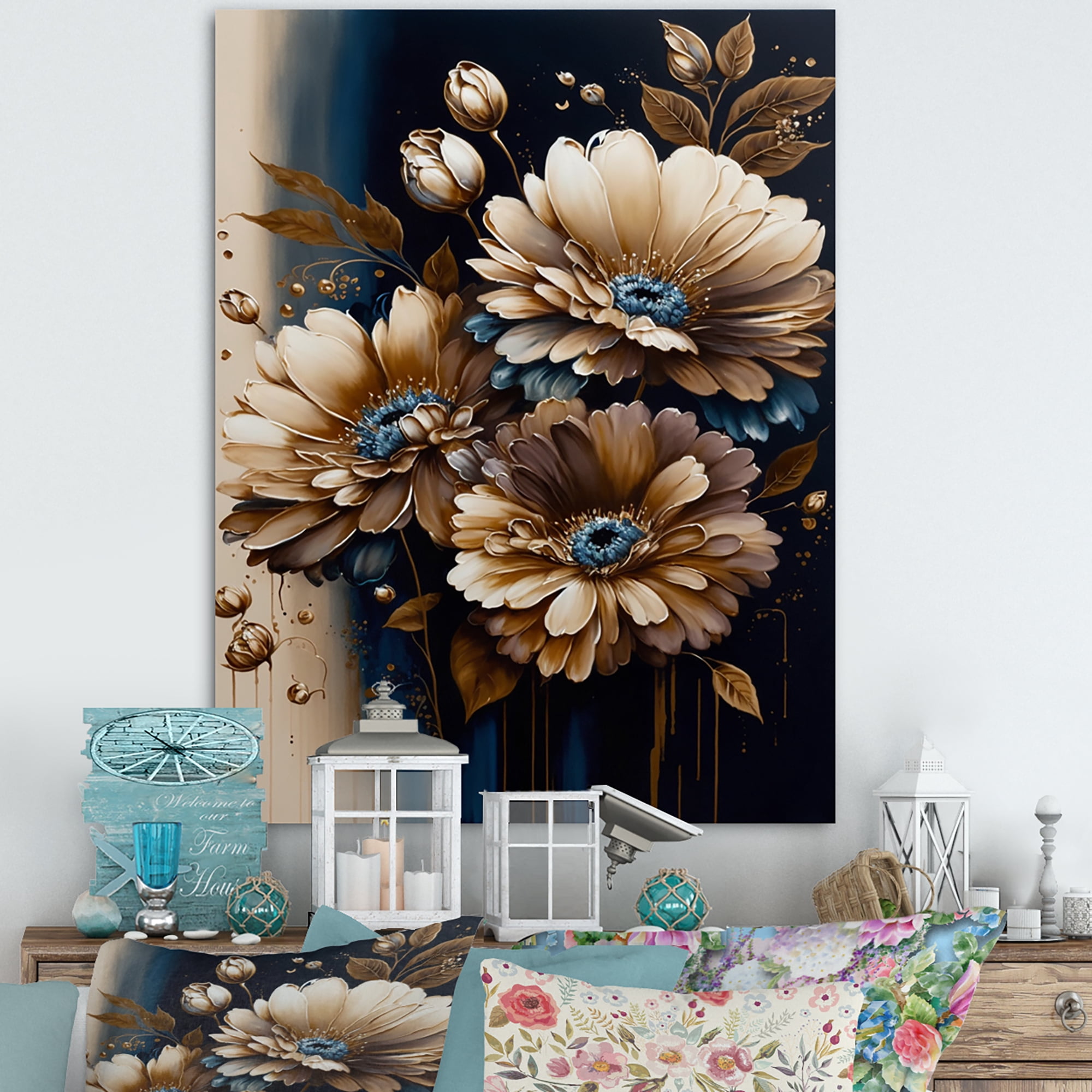 Designart Brown Daisy Bunch II Canvas Wall Art