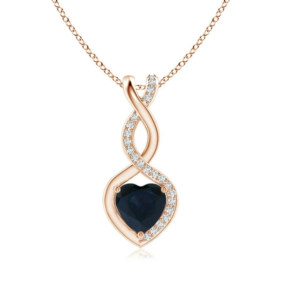 ANGARA Natural Sapphire Infinity Heart Pendant with Diamonds in 14K Rose Gold for Women (Size-6mm) | September Birthstone, Anniversary, Jewelry Gift for Women | Natural Blue Sapphire Necklace