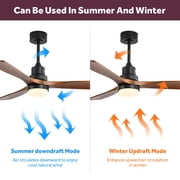 52Ceiling Fan with Light and Remote 3 Solid Wood Blades Ceiling Fan with 6-Speed Reversible DC Motor