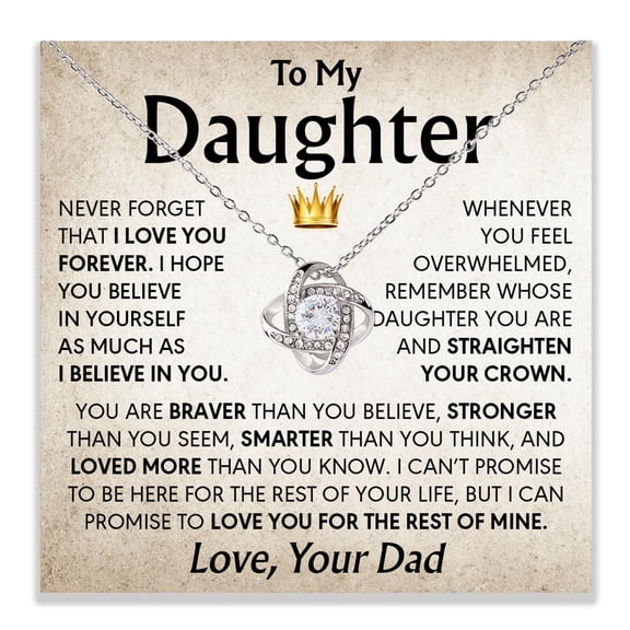 To My Daughter Necklace From Dad And Mom, Daughter From Mom, Birthday Daughter, Father Daughter, Daughter With Masseger Card, Daughter Jewelry From Mom #816, White Love Knot Necklace