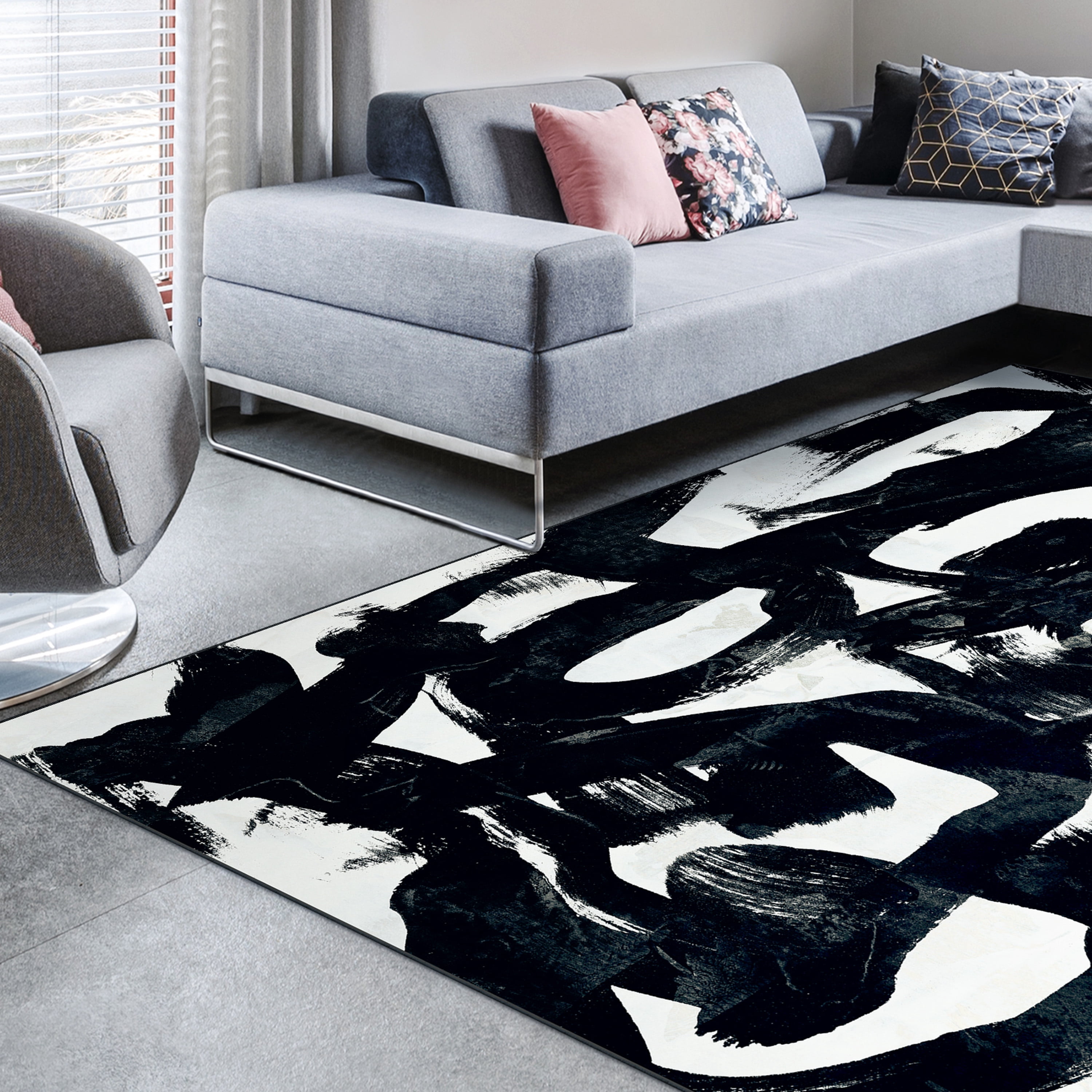 Graffiti Tangle I Washable Abstract Art Area Rug size 8'x10', Power-loomed, Heavenly Softness with Non-Slipping Backing