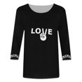 thumbnail image 4 of Hauts pour Femmes Manches Trois-Quarts Cœur Saint-Valentin Col Rond Imprimé Décontracté T-Shirt Ample Noir m, 4 of 5