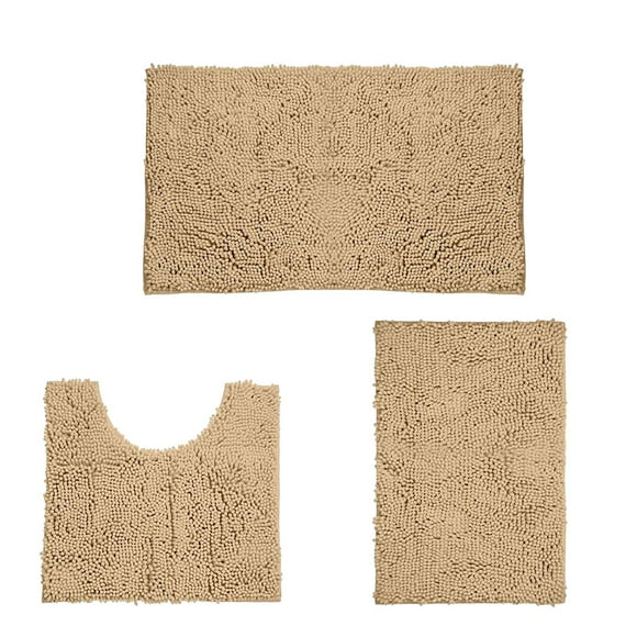 Juego de 3 piezas de alfombras de baño Injueey antideslizantes bronceado suave