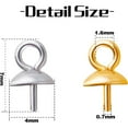 thumbnail image 2 of 60pcs Stainless Steel Eye Pin Bail Caps Cup Pearl Screw Eye Pin Bail Peg Pendants for Half Drilled Beads Charms Jewelry Making Findings, Gold, Silver, Pin: 0.7mm, 2 of 7