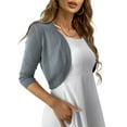 thumbnail image 3 of OmicGot 3/4 Sleeve Cropped Shrug Open Front Cardigan Sweaters for Women, Heather Grey L, 3 of 9
