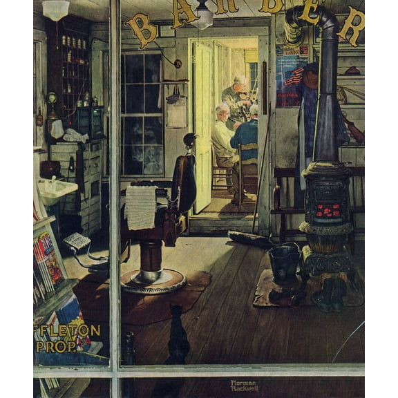 Marmont Hill "Shuffleton's Barbershop" by Norman Rockwell Painting Print on Canvas
