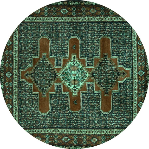 Ahgly Company Indoor Round Persian Turquoise Blue Traditional Area Rugs, 8' Round
