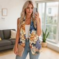 thumbnail image 2 of Psesaysky Retro Flower Print Womens Casual Blazers Open Front Sleeveless Work Office Suit Jackets Blazer Lapel Collar Suit Vest with Pockets, Size 3XL, 2 of 6