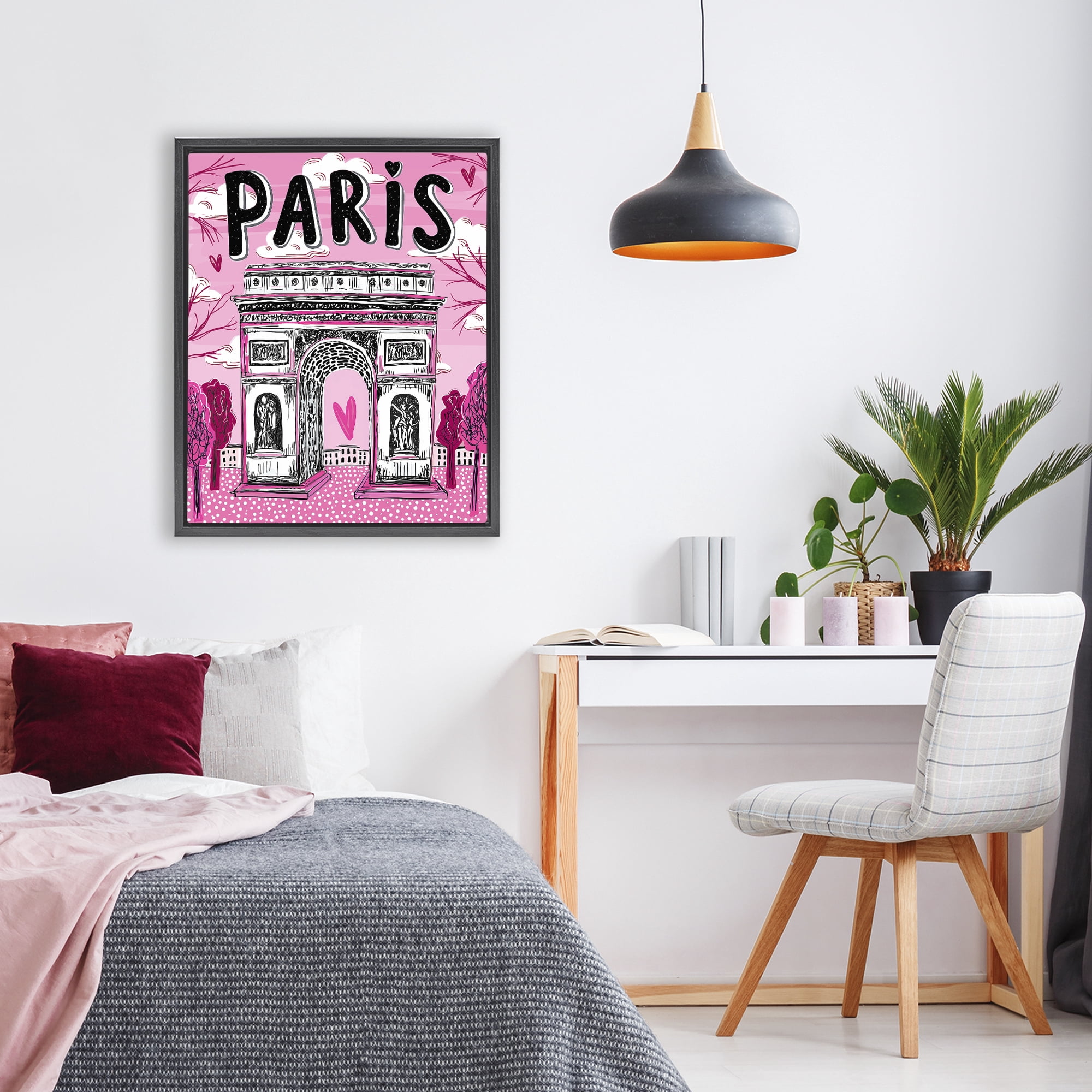 Stupell Industries Romantic Paris Arc de Triomphe Black Framed Floater Canvas Wall Art, design by Jess Stempel