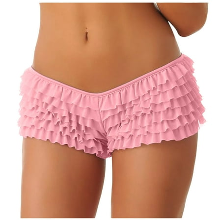 vigerkar Women s Y2k Ruffle Shorts Lace Lolita Bloomers Elastic Waist Bow Front Shorts Micro Boyshorts Pink  L