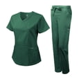 thumbnail image 2 of Dagacci Medical Uniform Women's Scrub Set Natural Stretch Y-Neck Stitch Tape Top and Pants (Hunter Green,Large), 2 of 4