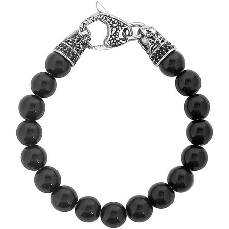 Crucible Stainless Steel Dragon with Polished Black Onyx Beaded Bracelet