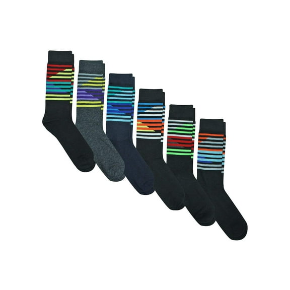 Mens Assorted 6 Pack Geometric Striped Dress Socks