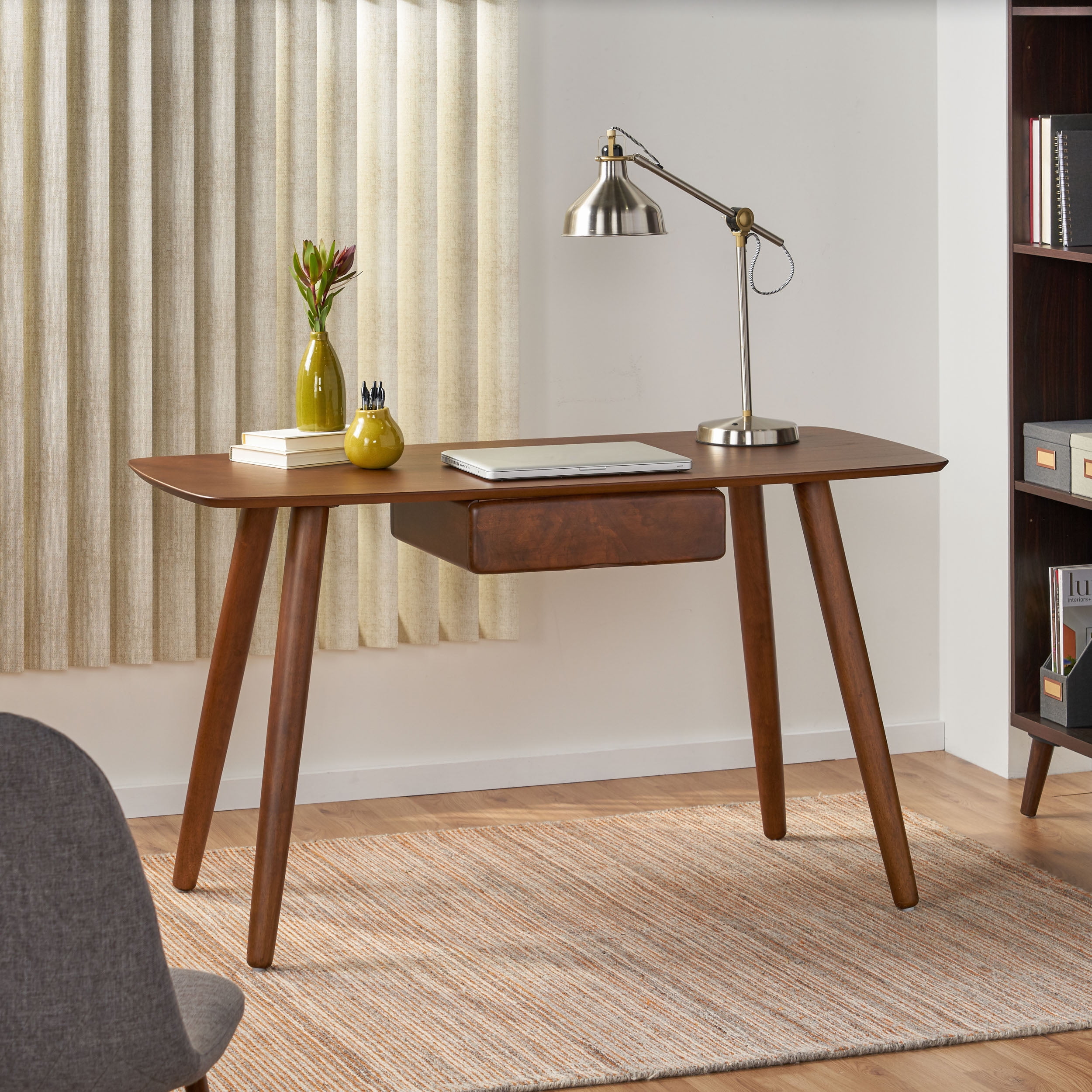 Euroco Study Computer Desk,Office Desk, Study Table,Writing Desk with Drawer for Home ,Office Modern Furniture,Walnut Color