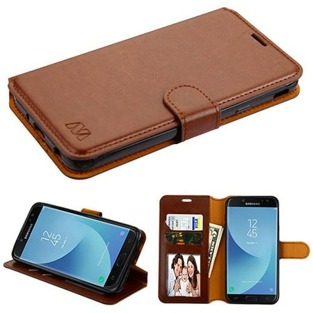 Brown Samsung Faceplates Samsung Galaxy J7 (2018), J737, J7 V 2nd Gen, J7 Refine - Leather Flip Wallet Case Cover Stand Pouch Book Magnetic Buckle Brown ()